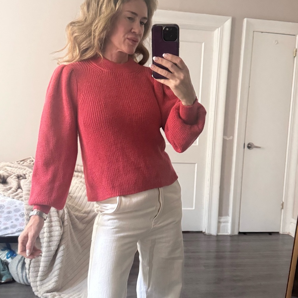 Eleven Six Red Puff Sleeve Baby Alpaca Sweater – Made in Peru (Size M)